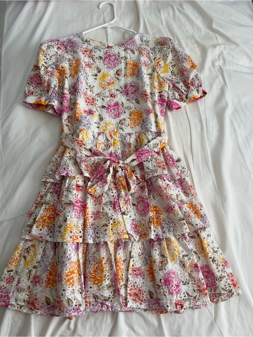 Girls Boutique Tiered Dress with Pink & Yellow Floral Print